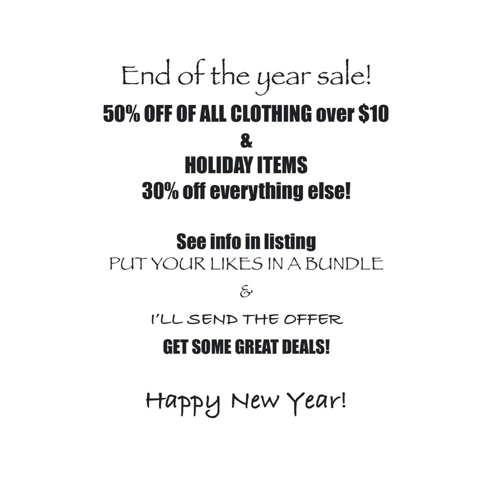 50% OFF ALL CLOTHING & HOLIDAY! END OF THE YEAR CLEARANCE!